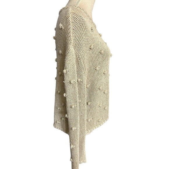 Zara Pom Pom Cropped Beige Linen Blend Open Knit Oversized Sweater Size S - Picture 6 of 10
